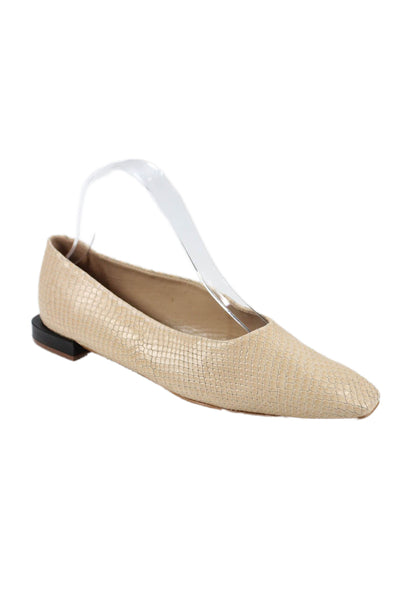 Saks Fifth Avenue Womens Textured Leather Slip On Flats Beige Size 7.5