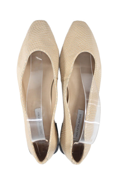 Saks Fifth Avenue Womens Textured Leather Slip On Flats Beige Size 7.5