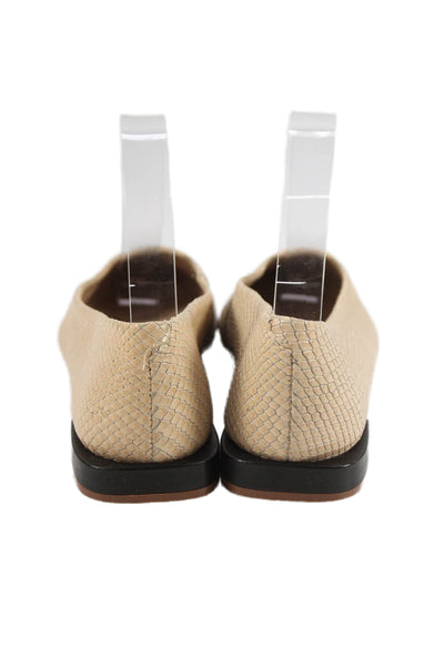 Saks Fifth Avenue Womens Textured Leather Slip On Flats Beige Size 7.5