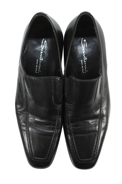 Santoni Mens Leather Slide On Dress Shoe Loafers Black Size 8 D