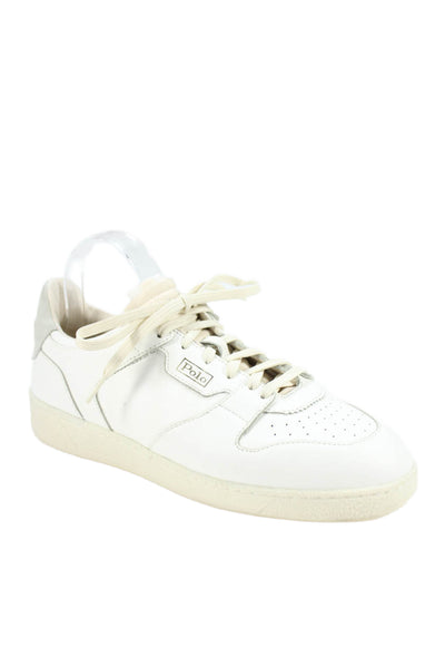 Polo Ralph Lauren Mens Leather Low Top Lace Up Sneakers White Size 9.5