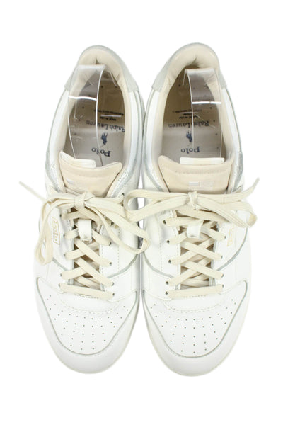 Polo Ralph Lauren Mens Leather Low Top Lace Up Sneakers White Size 9.5