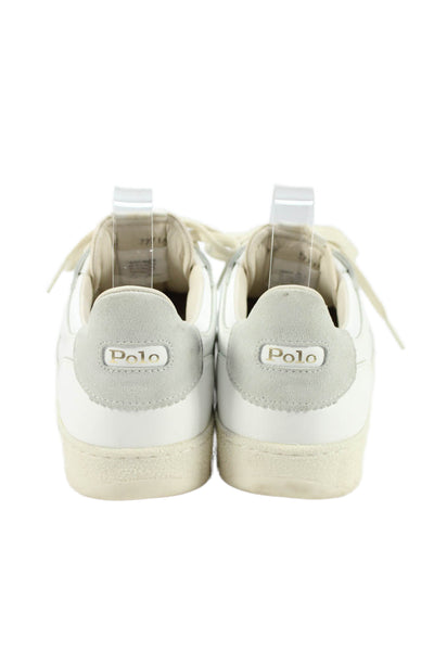 Polo Ralph Lauren Mens Leather Low Top Lace Up Sneakers White Size 9.5