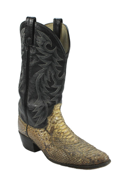 Dan Post Mens Snakeskin Pull On Cowboy Boots Black Yellow Size 10 D