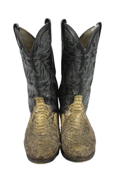 Dan Post Mens Snakeskin Pull On Cowboy Boots Black Yellow Size 10 D