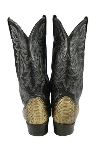 Dan Post Mens Snakeskin Pull On Cowboy Boots Black Yellow Size 10 D