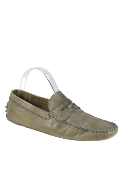 JP Tods Mens Leather Slide On Driving Loafers Taupe Beige Size 7