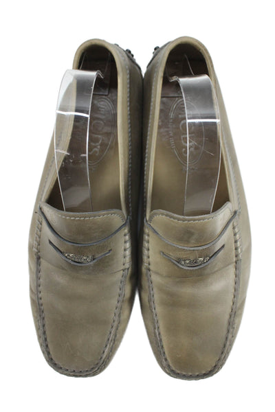 JP Tods Mens Leather Slide On Driving Loafers Taupe Beige Size 7