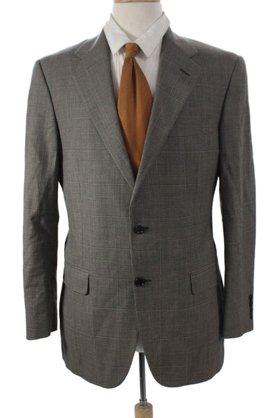 Hickey Freeman Mens Gray Plaid Worsted Wool Blazer Button Size 40
