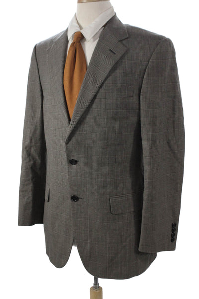 Hickey Freeman Mens Gray Plaid Worsted Wool Blazer Button Size 40