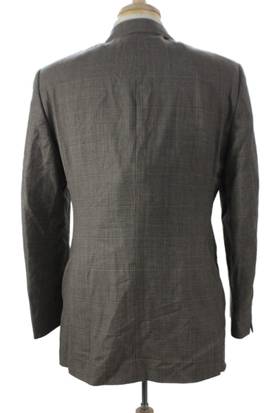 Hickey Freeman Mens Gray Plaid Worsted Wool Blazer Button Size 40