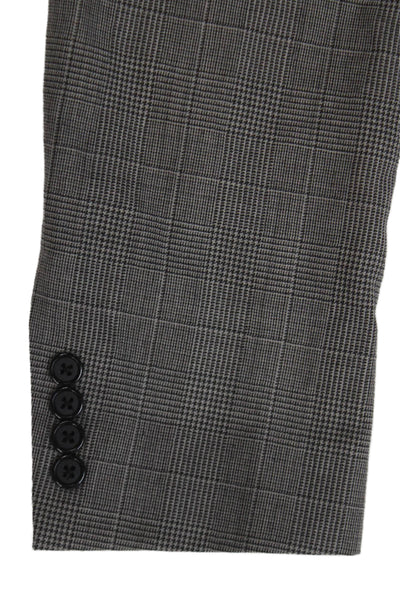 Hickey Freeman Mens Gray Plaid Worsted Wool Blazer Button Size 40