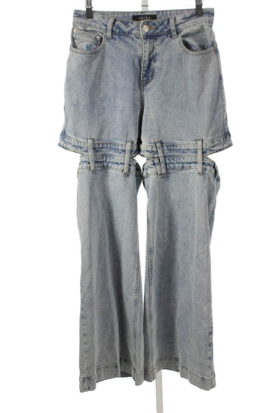 Akira Women Wide Leg Blue Jeans Cotton Button Inseam 32 Size S