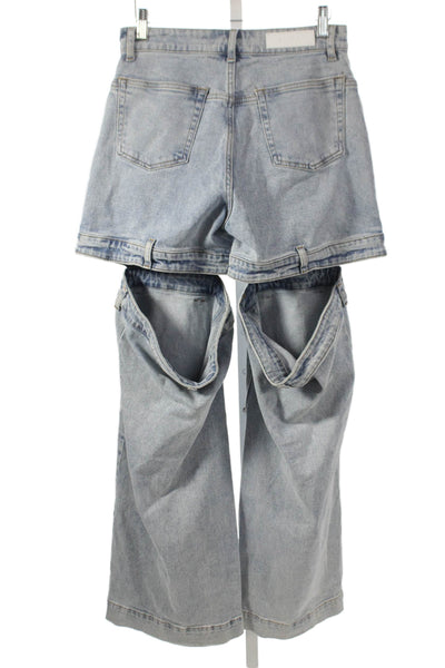 Akira Women Wide Leg Blue Jeans Cotton Button Inseam 32 Size S
