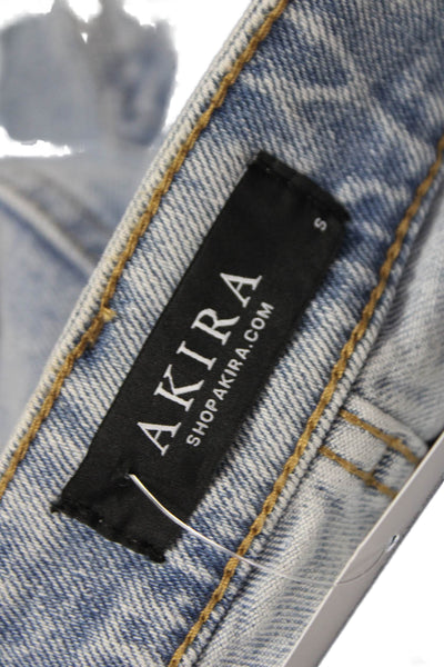 Akira Women Wide Leg Blue Jeans Cotton Button Inseam 32 Size S