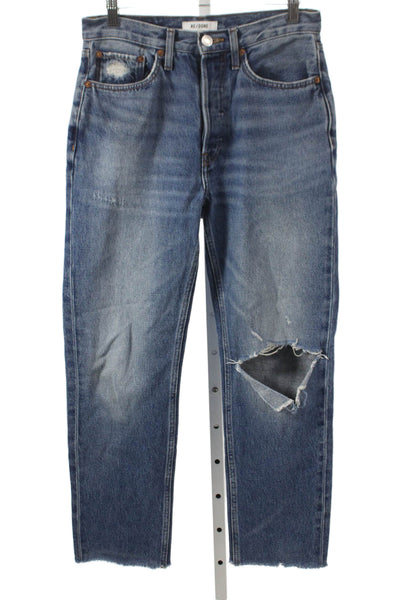Re/Done Women Blue Straight Jeans Low Rise 100% Cotton Size 27