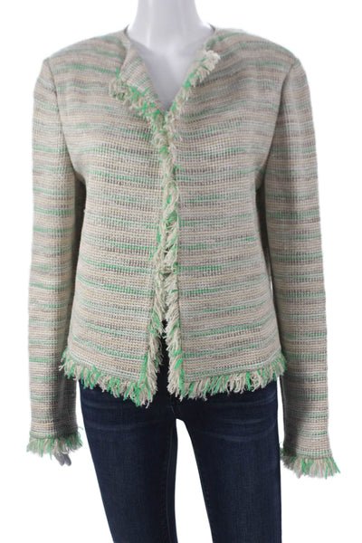 St. John Womens Basic Jacket Beige Rayon Striped Long Sleeve Open Size 10
