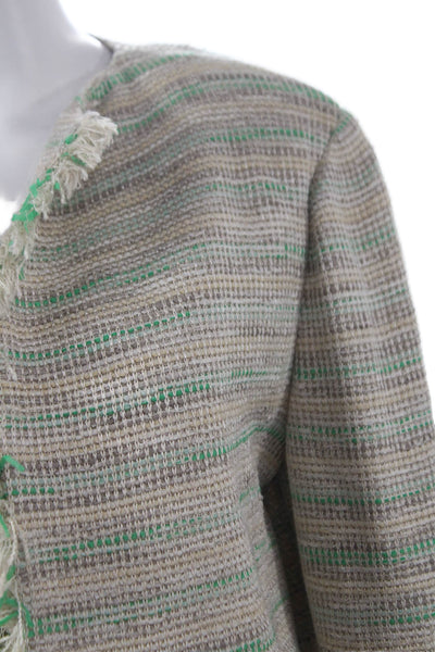 St. John Womens Basic Jacket Beige Rayon Striped Long Sleeve Open Size 10