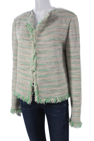 St. John Womens Basic Jacket Beige Rayon Striped Long Sleeve Open Size 10