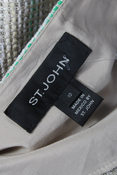St. John Womens Basic Jacket Beige Rayon Striped Long Sleeve Open Size 10