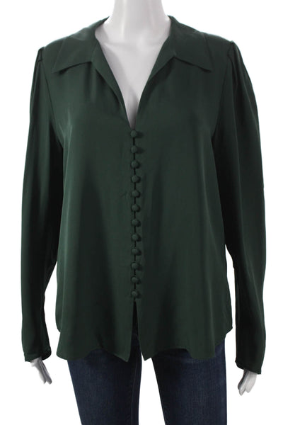 Lafayette 148 New York Women Silk Green Long Sleeve Collared Blouse Size 12