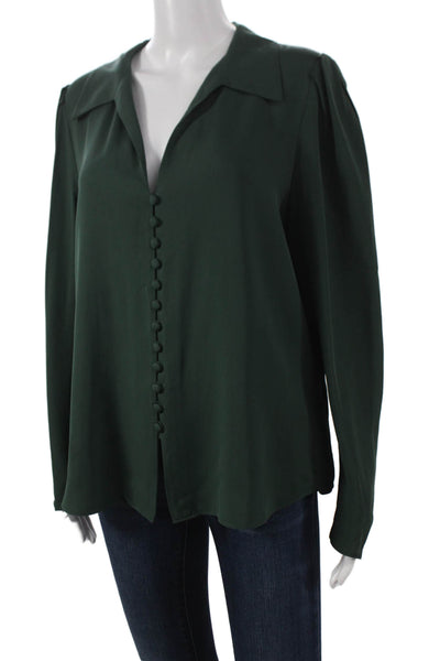 Lafayette 148 New York Women Silk Green Long Sleeve Collared Blouse Size 12