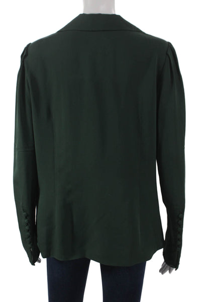 Lafayette 148 New York Women Silk Green Long Sleeve Collared Blouse Size 12