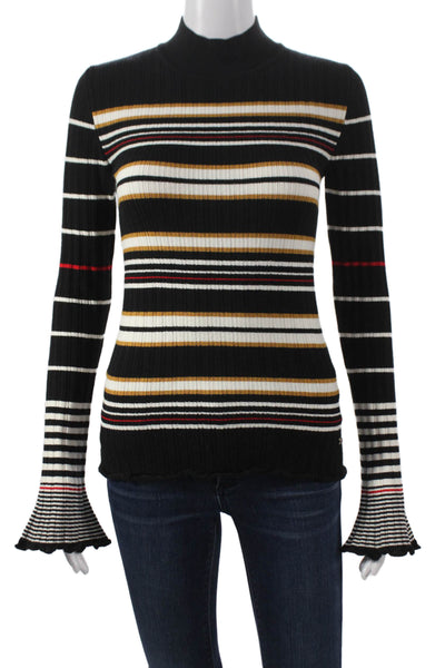Sonia Rykiel Women Black Striped Wool Turtleneck Pullover Long Sleeve Size XS