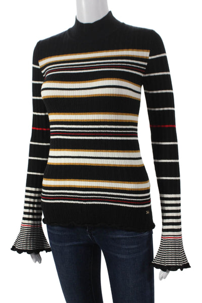 Sonia Rykiel Women Black Striped Wool Turtleneck Pullover Long Sleeve Size XS