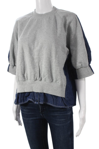3.1 Phillip Lim Women Gray Pullover Crew Neck 3/4 Sleeve Cotton Size L