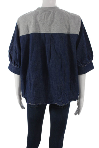 3.1 Phillip Lim Women Gray Pullover Crew Neck 3/4 Sleeve Cotton Size L