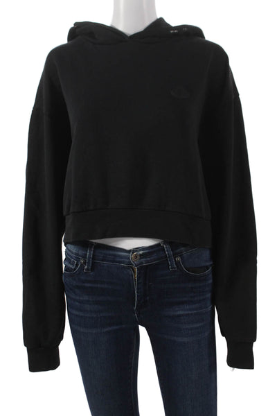 Moncler Women Pullover Hoodie Black Cotton Crew Neck Long Sleeve Size M