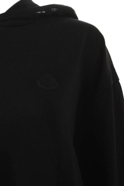 Moncler Women Pullover Hoodie Black Cotton Crew Neck Long Sleeve Size M