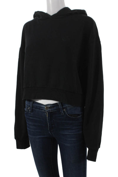 Moncler Women Pullover Hoodie Black Cotton Crew Neck Long Sleeve Size M