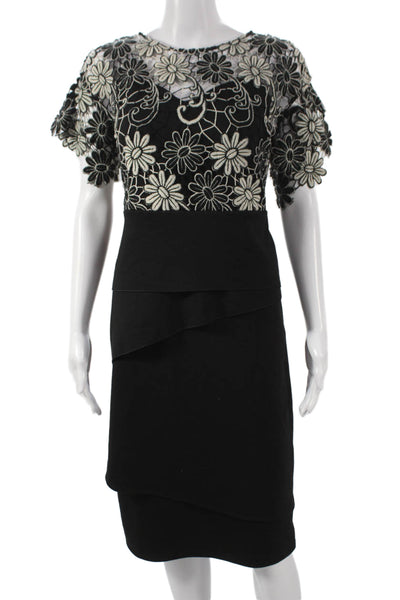 Anne Fontaine Women Black Sheath Dress Short Sleeve Round Neck Zip Size 44