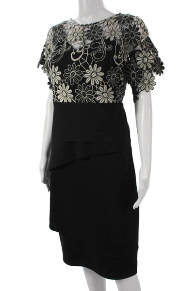 Anne Fontaine Women Black Sheath Dress Short Sleeve Round Neck Zip Size 44