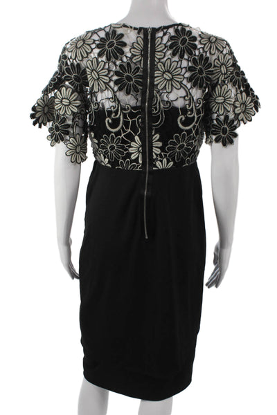 Anne Fontaine Women Black Sheath Dress Short Sleeve Round Neck Zip Size 44