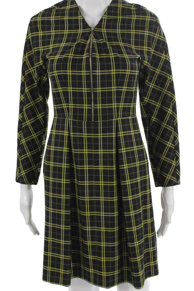 Marella Women Fit & Flare Dress Black V-Neck Long Sleeve Zip Short Size S