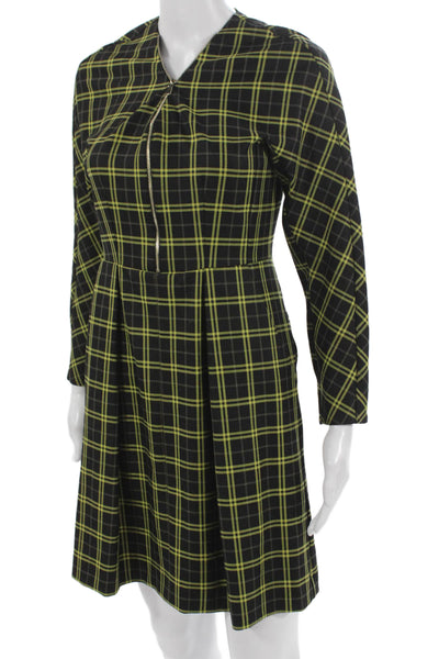 Marella Women Fit & Flare Dress Black V-Neck Long Sleeve Zip Short Size S