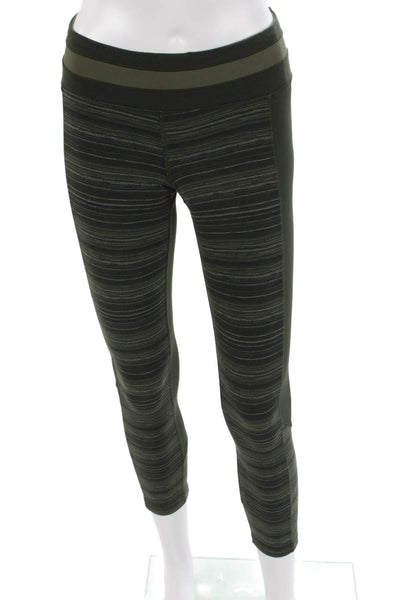 Lululemon Women Capri Leggings Green Striped Polyester Blend Size XS