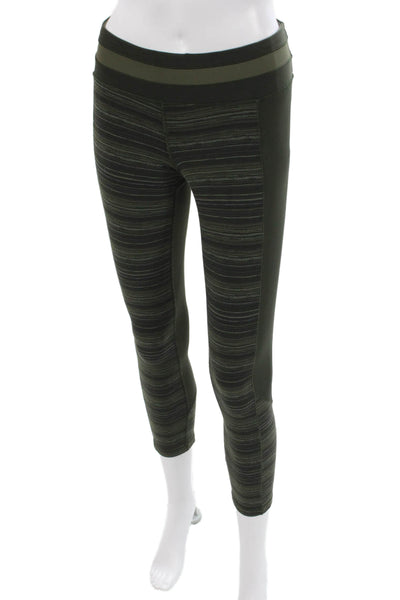 Lululemon Women Capri Leggings Green Striped Polyester Blend Size XS