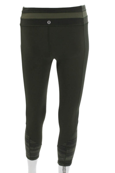Lululemon Women Capri Leggings Green Striped Polyester Blend Size XS