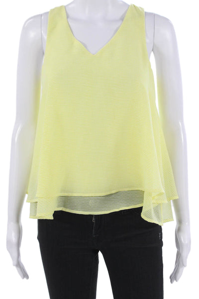 Silvian Heach Women Yellow V Neck Check Viscose Sleeveless Blouse Size XS