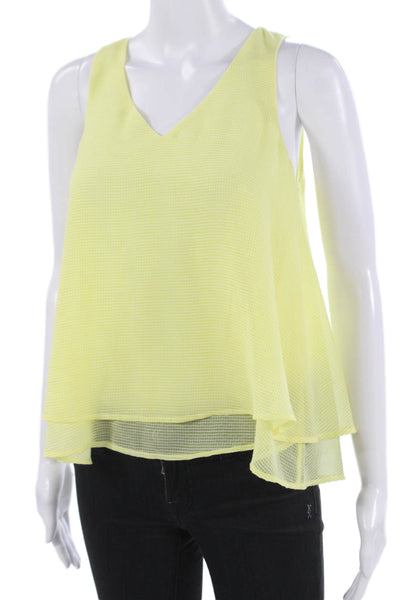 Silvian Heach Women Yellow V Neck Check Viscose Sleeveless Blouse Size XS