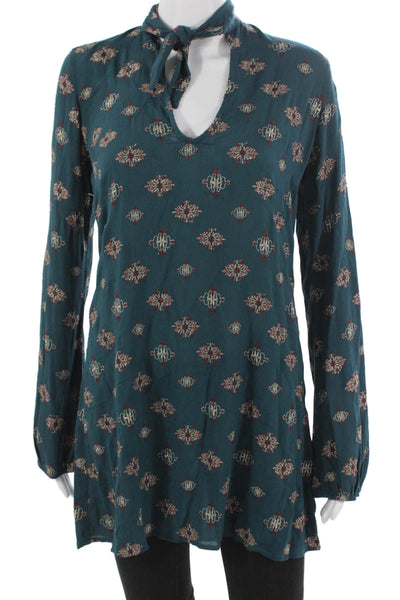 Beach Riot Women Green Rayon Geometric High Neck Long Sleeve Shift Size S