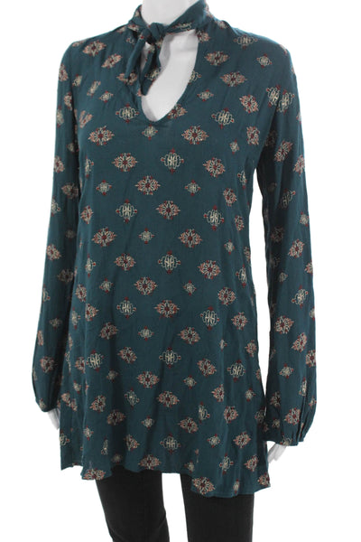 Beach Riot Women Green Rayon Geometric High Neck Long Sleeve Shift Size S