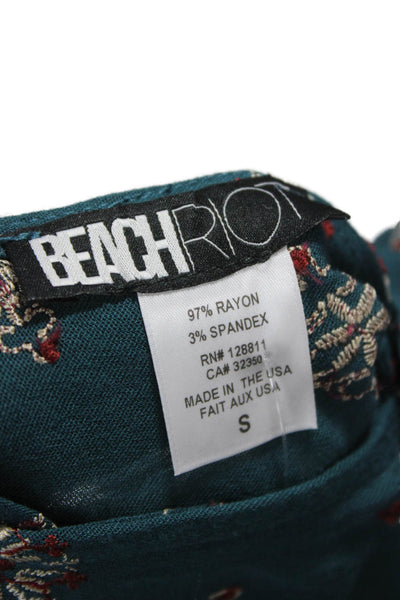 Beach Riot Women Green Rayon Geometric High Neck Long Sleeve Shift Size S