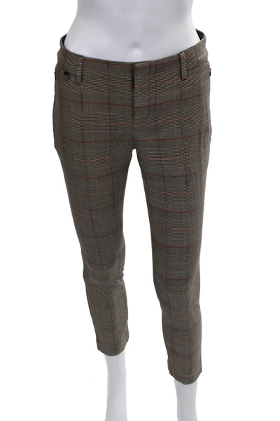 Anthropologie Womens Ankle Pants Plaid Multicolor Cotton Zip Size 0