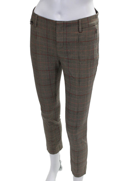 Anthropologie Womens Ankle Pants Plaid Multicolor Cotton Zip Size 0