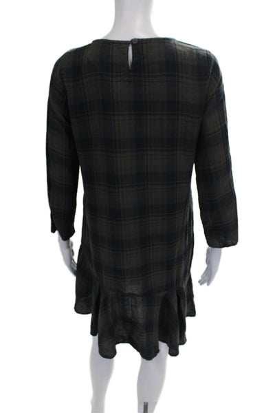 Free People x CP Shades Womens Plaid Shift Dress Green 3/4 Slv Button Size S
